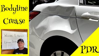 Removing Large Bodyline Crease Dent with PDR  TIPS amp Techniques [upl. by Cull]